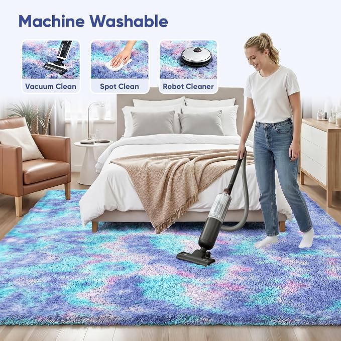Rainbow Fluffy Rugs for Girls Bedroom: 6x9 Large Shag High Pile Area Rug - Image 8