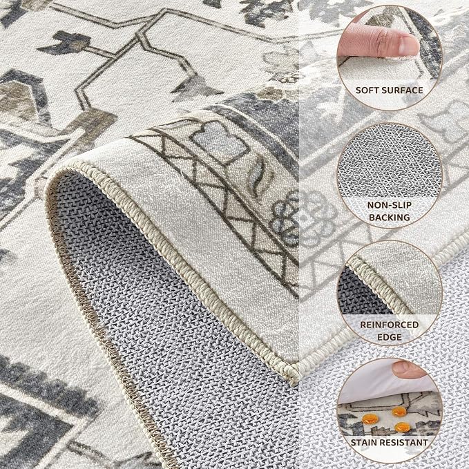 6x9 Washable Area Rugs for Living Room, Large Rug Non Slip Backing Vintage - Image 3