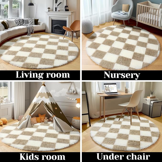 KICMOR Round Rugs 5ft for Bedroom Living Room, Fluffy Soft Circle Area Rug - Image 5