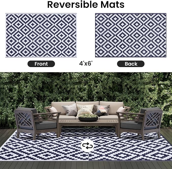Smiry Waterproof Outdoor Rug 4x6 ft, Reversible Plastic Straw Patio Camping Rugs - Image 3