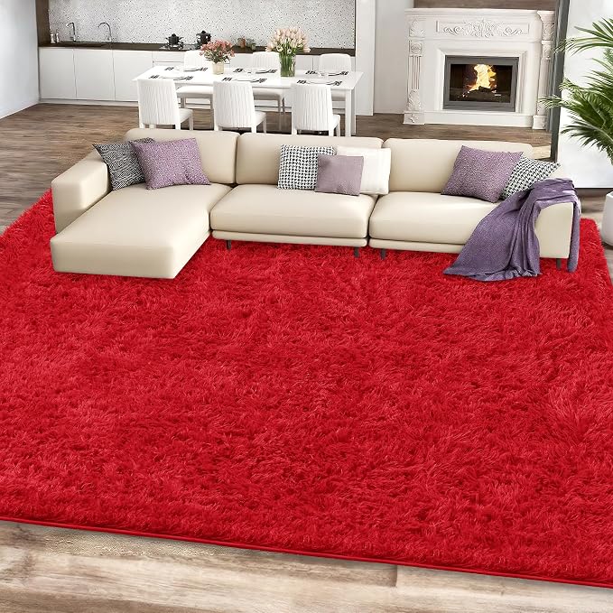 8x10 Red Area Rugs for Living Room, Large Fluffy Shag Rug for Bedroom Nursery by Unknown