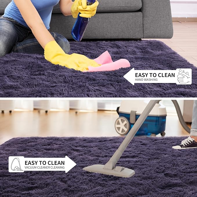 Tepook 4x6 Area Rugs for Living Room, Soft Fluffy Shag Gray Purple Rug for - Image 7