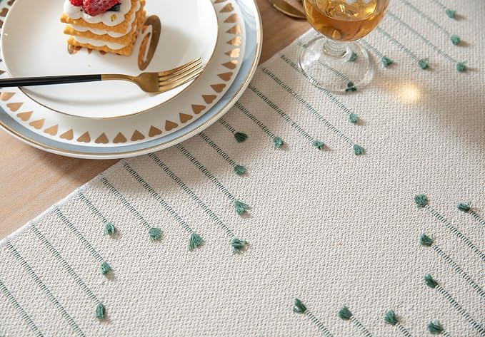 Boho Table Runner 13 x 48 Inch Long Natural Cotton Woven Runner - Image 4