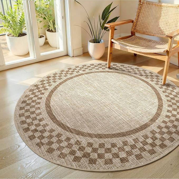 4ft Washable Round Rug for Entryway Modern Checkered Bedroom Circle Rug Non - Image 8
