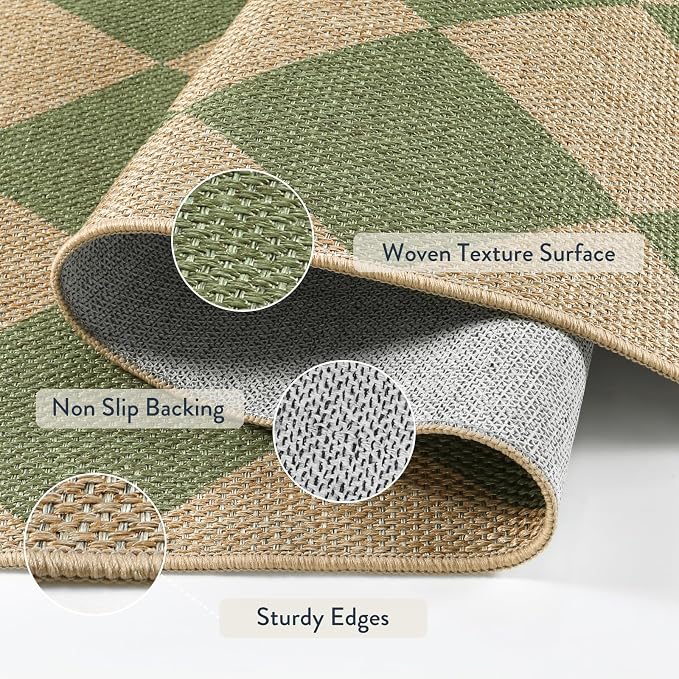 Lahome Colette Checkered Green Runner Rug, 2x8 Carpet Runners - Image 4
