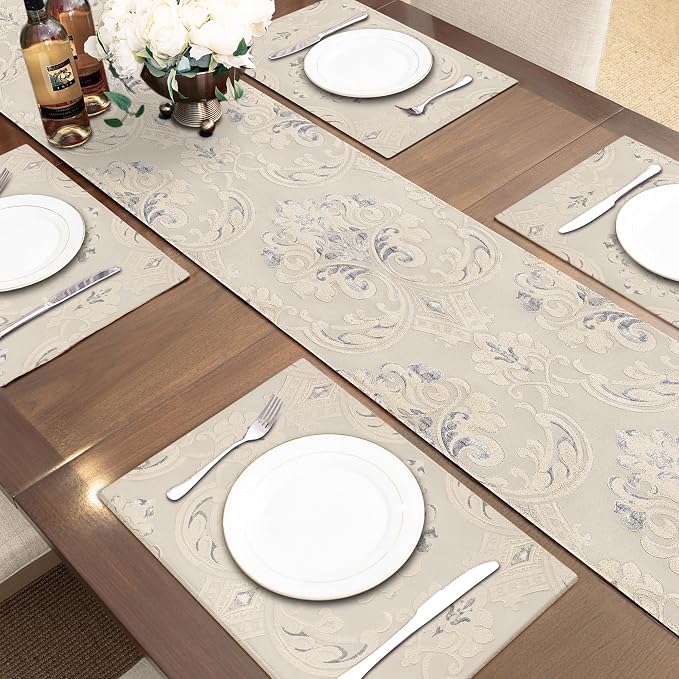 Loom and Mill Luxury Jacquard Table Runner 108 Inches Long, Light Apricot | - Image 6