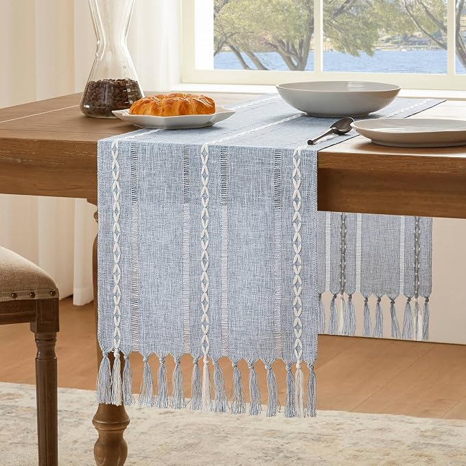 Hemstitched Farmhouse Table Runner, Cotton Linen Table Runners 72 Inches Long by Unknown