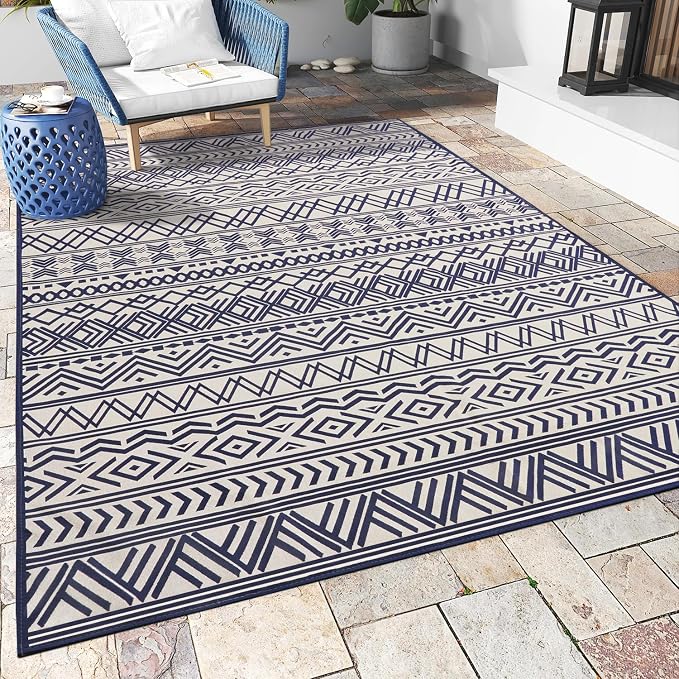 Outdoor Rug Carpet 4x6 ft, Flatweave Textured Outdoor Patio Rug Non Slip Indoor by MontVoo