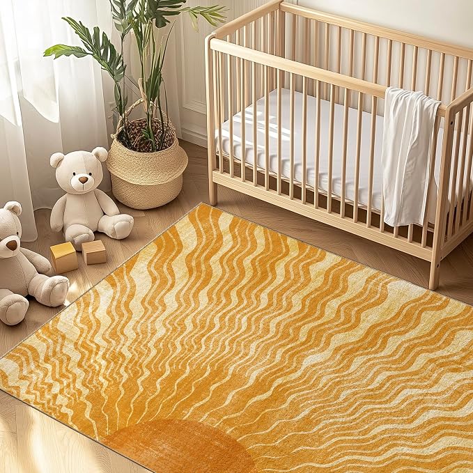 Washable 4x6 Sun Area Rug for Living Room, Retro Brown Sun Modern Boho Large - Image 9