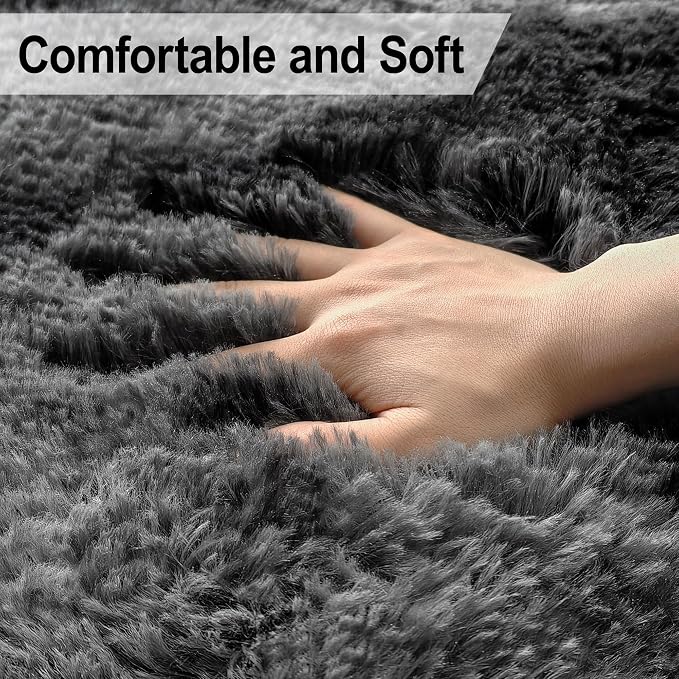 4x6 Dark Grey and Black Fluffy Rug - Image 5