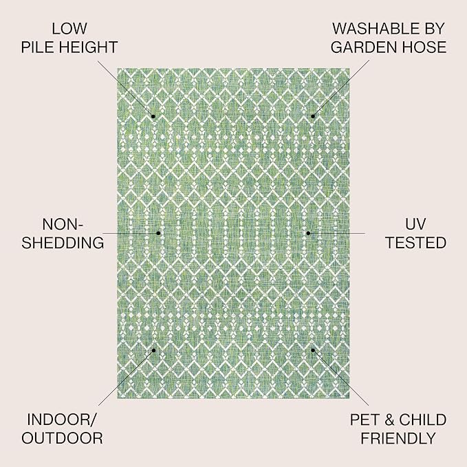 JONATHAN Y Moroccan Geometric Indoor Outdoor Area Rug 4X6 Green/Cream, Ourika - Image 3