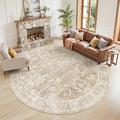 Madane Washable Round Rug 9ft for Living Room, Soft Ultra-Thin Non-Slip Vintage by Madane