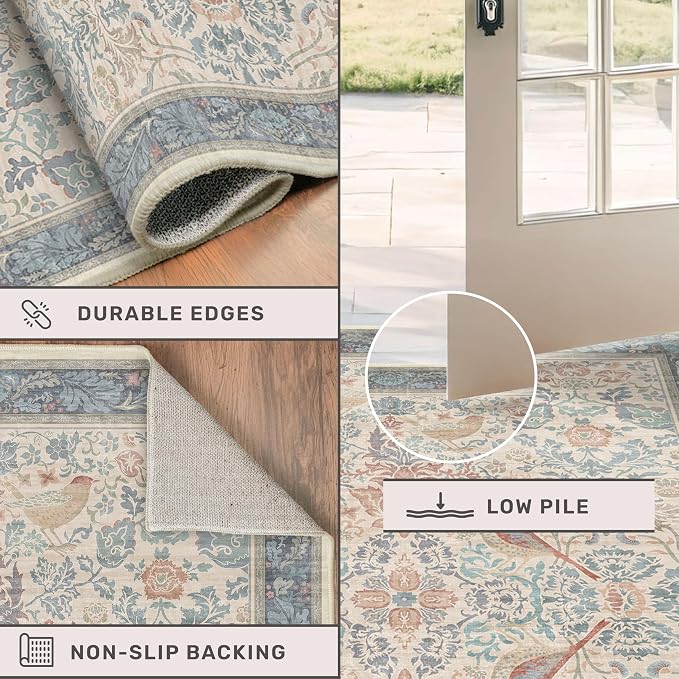 Boho Floral Bird Pattern 4x6 Large Mudroom Rug - Image 5