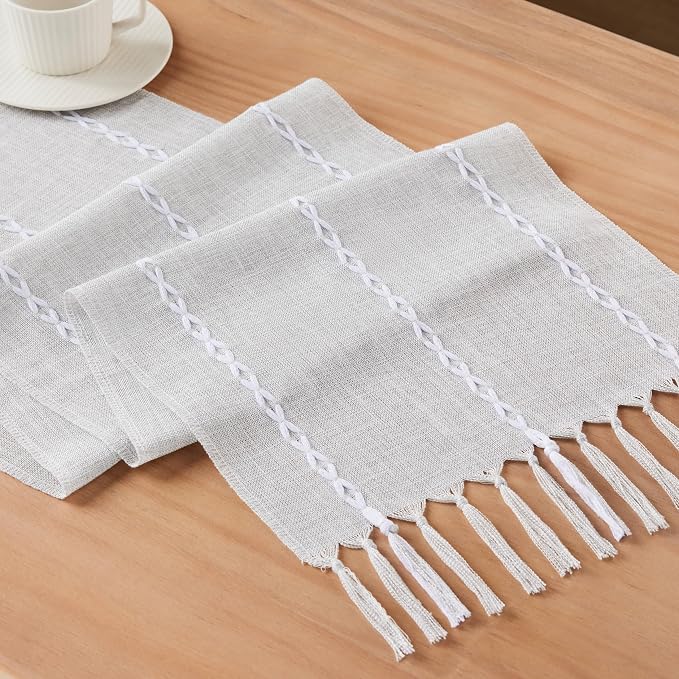 Braided Farmhouse Table Runner, Braided Light Grey 13x90 Inch, Cotton Linen - Image 7
