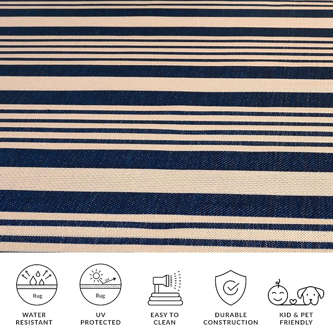 SAFAVIEH Courtyard Collection 2'3' x 18' Navy/Beige CY6062 Stripe Indoor/ - Image 7