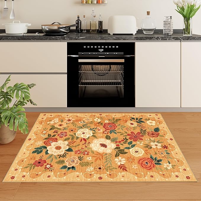 DUKINO 2x3 Rugs for Entryway, Floral Indoor Washable Door Mat, Non Slip Boho - Image 5