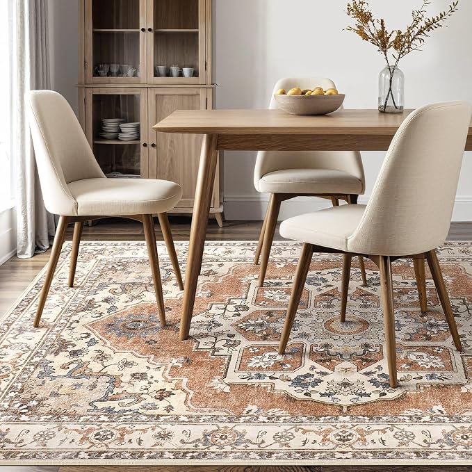 6x9 Washable Area Rug: Vintage Neutral Soft Non Slip Thin Large Floor Carpet - Image 9