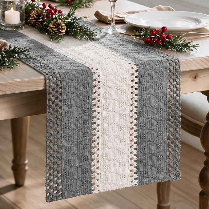 Artoid Mode Grey Farmhouse Woven Table Runner 12x90 Inch | Seasonal Holiday by ArtoidMode