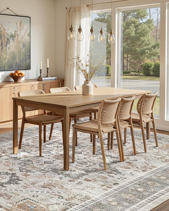 10x14 Vintage Area Rug: Washable Neutral Soft Non Slip Thin Large Floor Carpet - Image 7