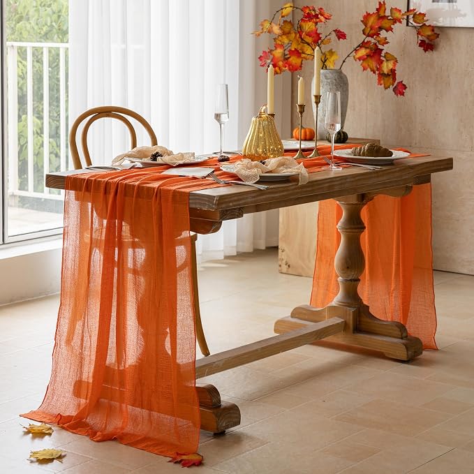 3Pcs Fall Golden Cheesecloth Table Runner 120 Inch Party Home Decor | by KEKETOARRANGE