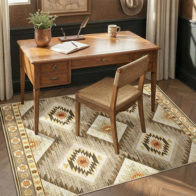 Area Rug 5x7 Rug Machine Washable Non-Slip Low Pile Print Pattern Western Rug - Image 9