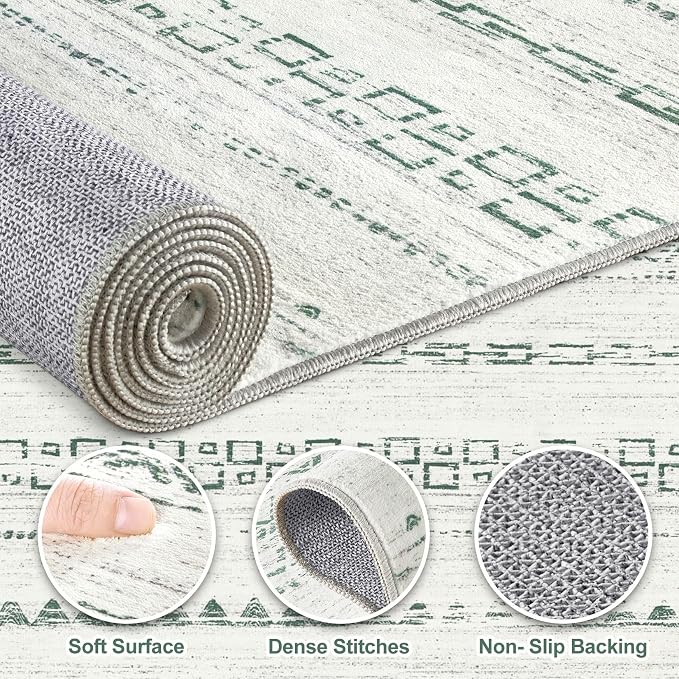 Nakagishi Green Rug Living Room Rugs: 9x12 Washable Boho Large Neutral Soft - Image 3