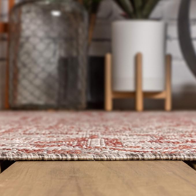 JONATHAN Y Boho Medallion Indoor Outdoor Round Area Rug 5 Ft Red/Taupe - Image 8