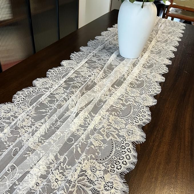 10 Pcs White Lace Table Runner 30 x 120 Inch Vintage Rustic Table Runner - Image 9