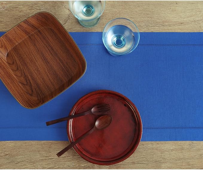 Solino Home 100% Pure Linen Table Runner Royal Blue Hemstitch, 14 x 144 in | - Image 3