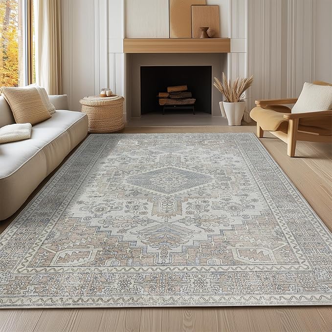 Machine Washable Area Rugs 9x12 Living Room Retro Rugs- Ultra Soft Low Pile - Image 8