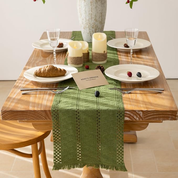 Keketoarrange Boho Macrame Table Runner 12x48 Inch | Woven Burlap Rustic Runner - Image 5