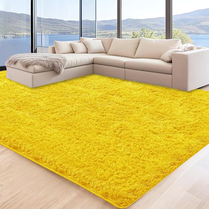 9x12 Yellow Area Rugs for Living Room, Large Fluffy Shag Rug for Bedroom Nursery - Image 3