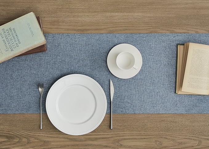 Basic Linen Style Table Runner, 14x108 Inch Navy Blue | Mitered Corner Design - Image 3