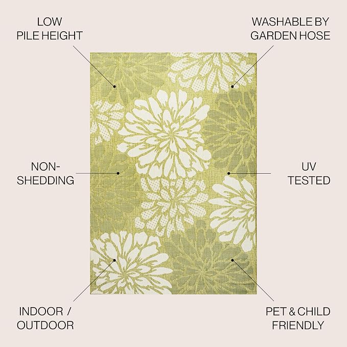 JONATHAN Y Floral Textured Weave Indoor Outdoor Area Rug 8X10 Green/Cream - Image 2