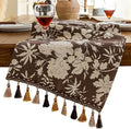 Floral Dark Brown Botanical Table Runner 13 x 48 Inch | Jacquard Flower by HomeyHo