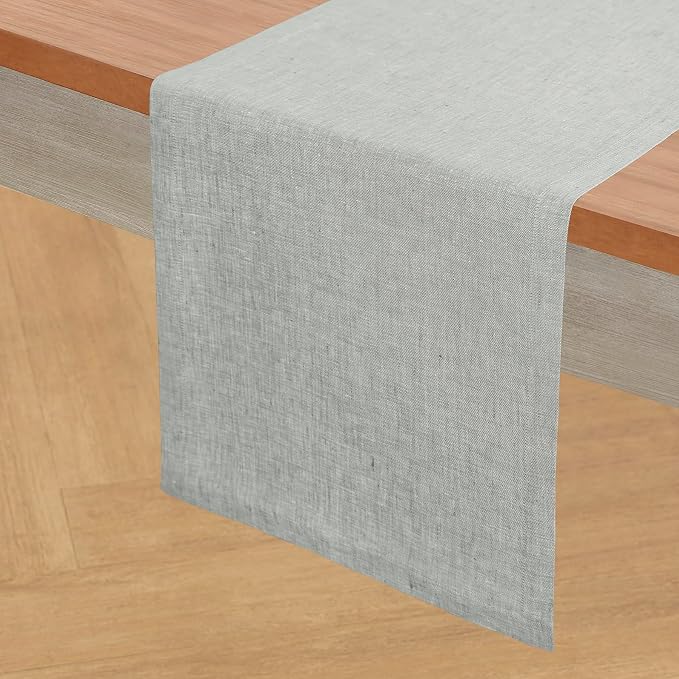 Solino Home 100% Pure Linen Table Runner Chambray Grey, Athena 14 x 60 in | - Image 2