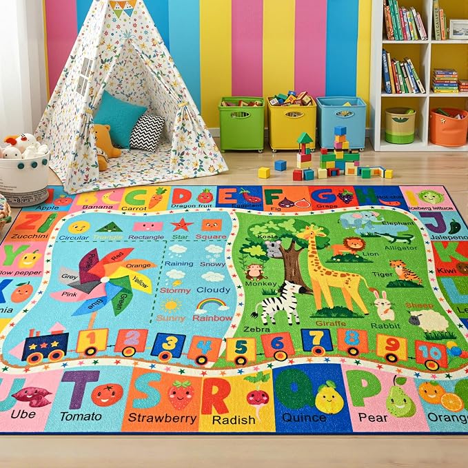Maxsoft Kids Rug for Playroom, Educational 5x7 Play Mat for Classroom, Washable - Image 5