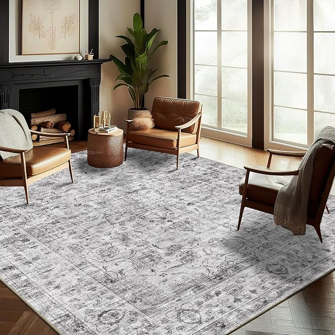 CHAMPLANT Washable Area Rug 8'x10' Retro Boho Design Non-Shedding Non-Slip Easy by CHAMPLANT