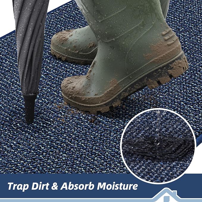 BEQHAUSE Dirt Trapper Door Mat 17" x 30" Half Circle Non Slip Washable Doormats - Image 3