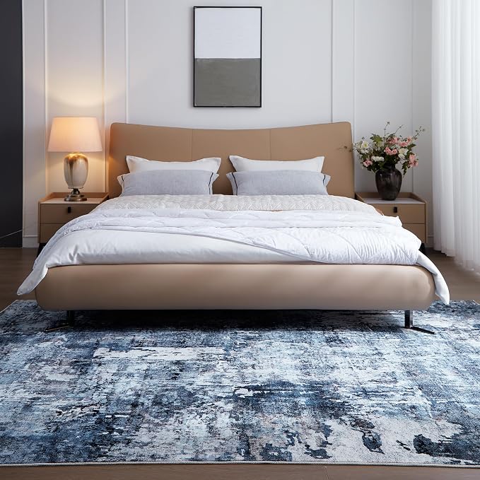 Rugcomf 4x6 Rug Washable Boho Soft Area Rug Abstract Pattern Non-Slip Faux Wool - Image 3