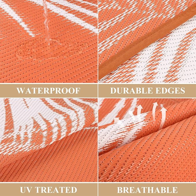 Pauwer Waterproof Outdoor Rug 6x9, Reversible Plastic Straw Patio Camping Rug - Image 3