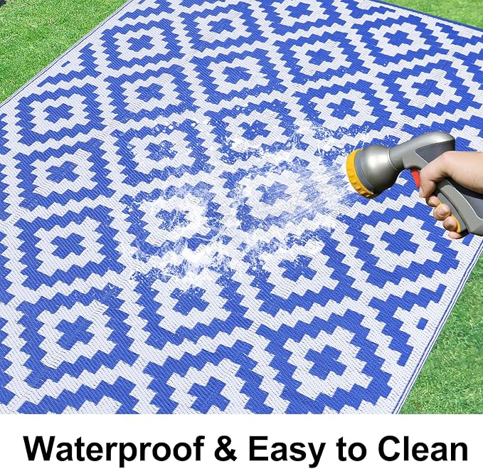 Smiry Waterproof Outdoor Rug 10X14 ft, Reversible Plastic Straw Patio Camping - Image 2