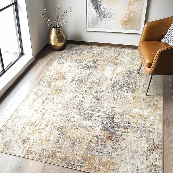 4x6 Rug Washable Area Rugs: Abstract Modern Soft Stain Resistant Indoor Floor by LOONGRUG