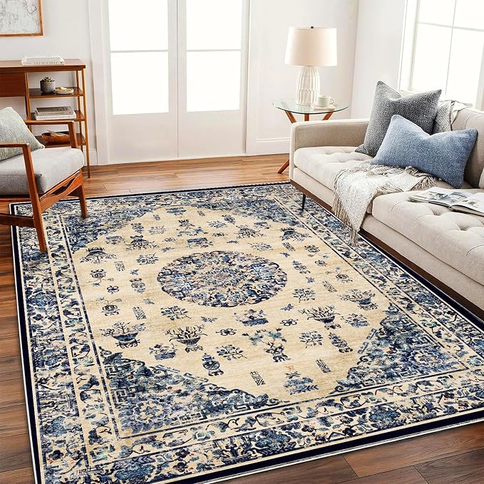 CHAMPLANT Washable Area Rug 8'x10' Retro Boho Design Non-Shedding Non-Slip Easy by CHAMPLANT