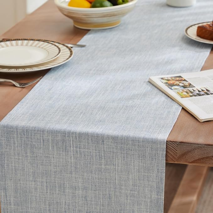 Rustic Cotton Linen Table Runner, 13x90 Inches Blue | Farmhouse Style Linen - Image 3