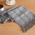 Macrame Style Boho Table Runner, 12x60 Inch Light Blue Grey | Woven Boho Table by ZEEMARTONLINE