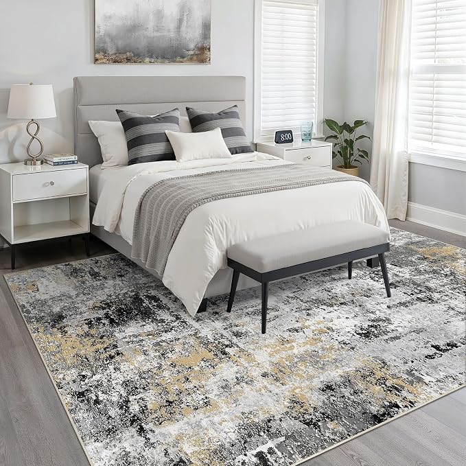 Area Rugs 9x12 Living Room: Washable Large Abstract Neutral Modern Soft Rugs - Image 3