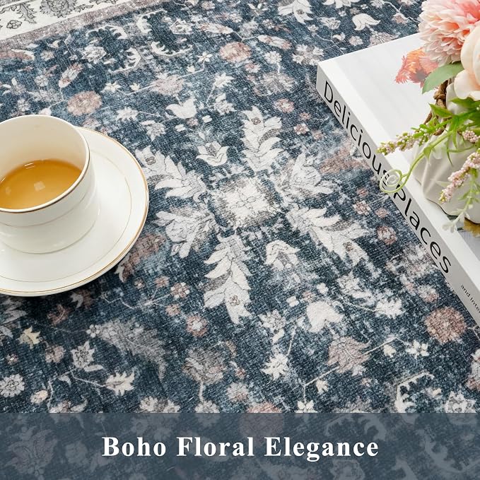 2x8ft Washable Non Slip Kitchen Rugs – Boho Floral Stain-Resistant Low-Pile - Image 9