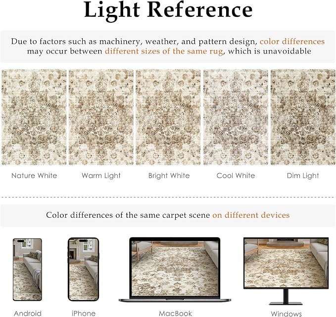 2x8 Washable Neutral Runner Rug Brown Vintage Hallway Kitchen Carpet Non-Slip - Image 9