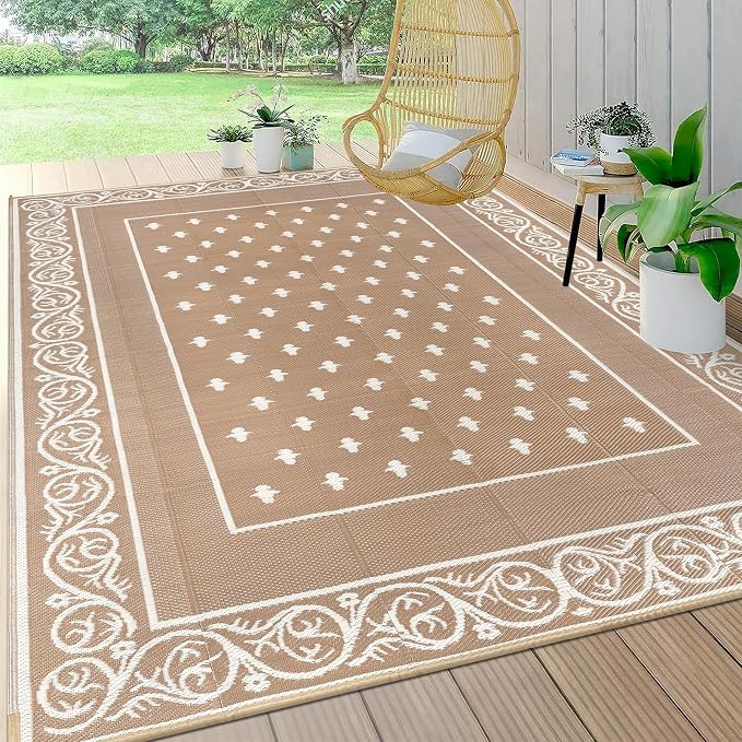 Pauwer Waterproof Outdoor Rug 10x14, Reversible Plastic Straw Patio Camping Rug by Pauwer